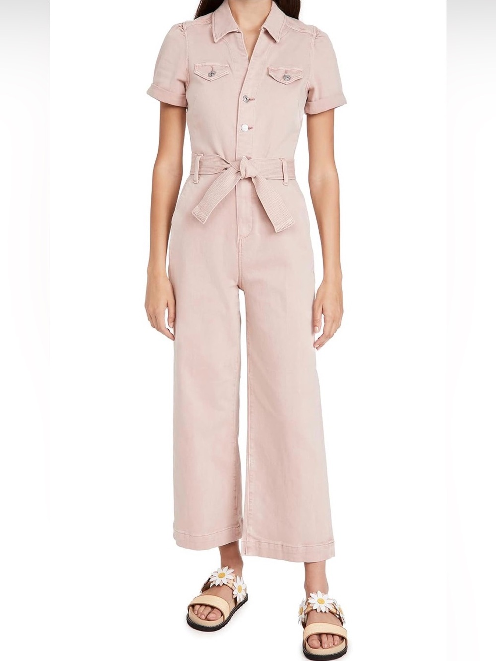 PAIGE Women's Anessa Jumpsuit Blush Pink Short-Sleeve Tie-Waist Jumpsuit